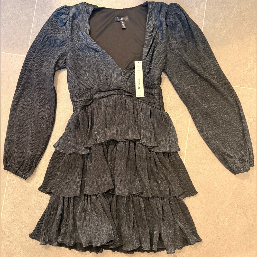 NWT Aqua Black Ruffle Mini Dress Size S